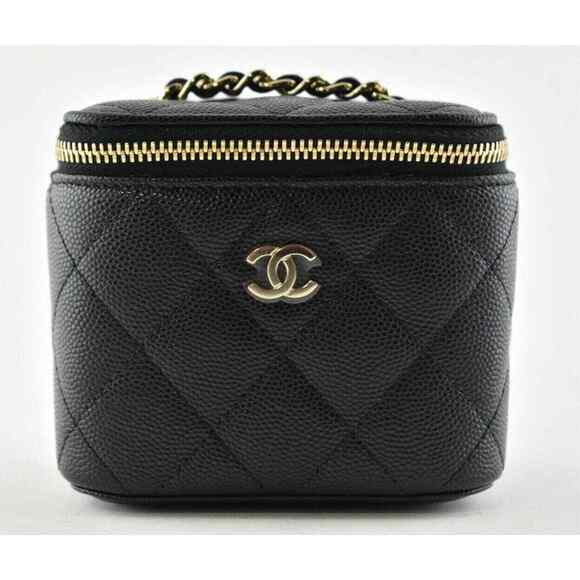 CHANEL Handbags - Chanel 21S Mini Black Caviar Vanity Classic Chain Gold Shoulder Crossbody Bag